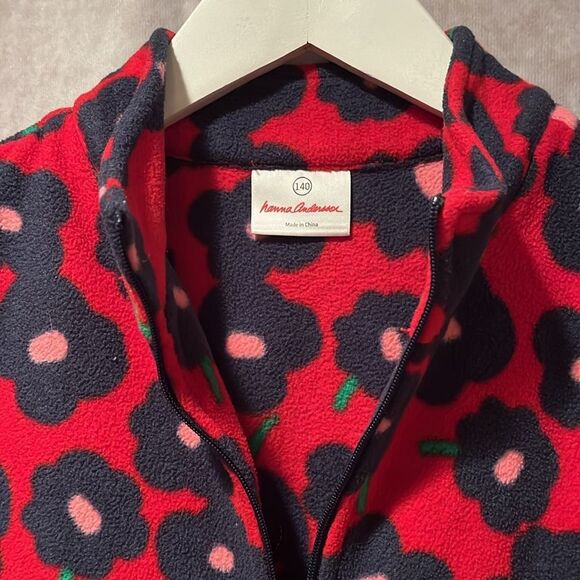 Hanna Andersson Red and Navy Floral Fleece size 140/ US size 10 - Picture 2 of 7